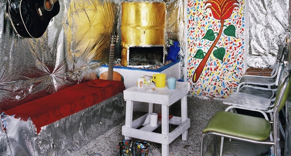 Image inside a tent refugee camp